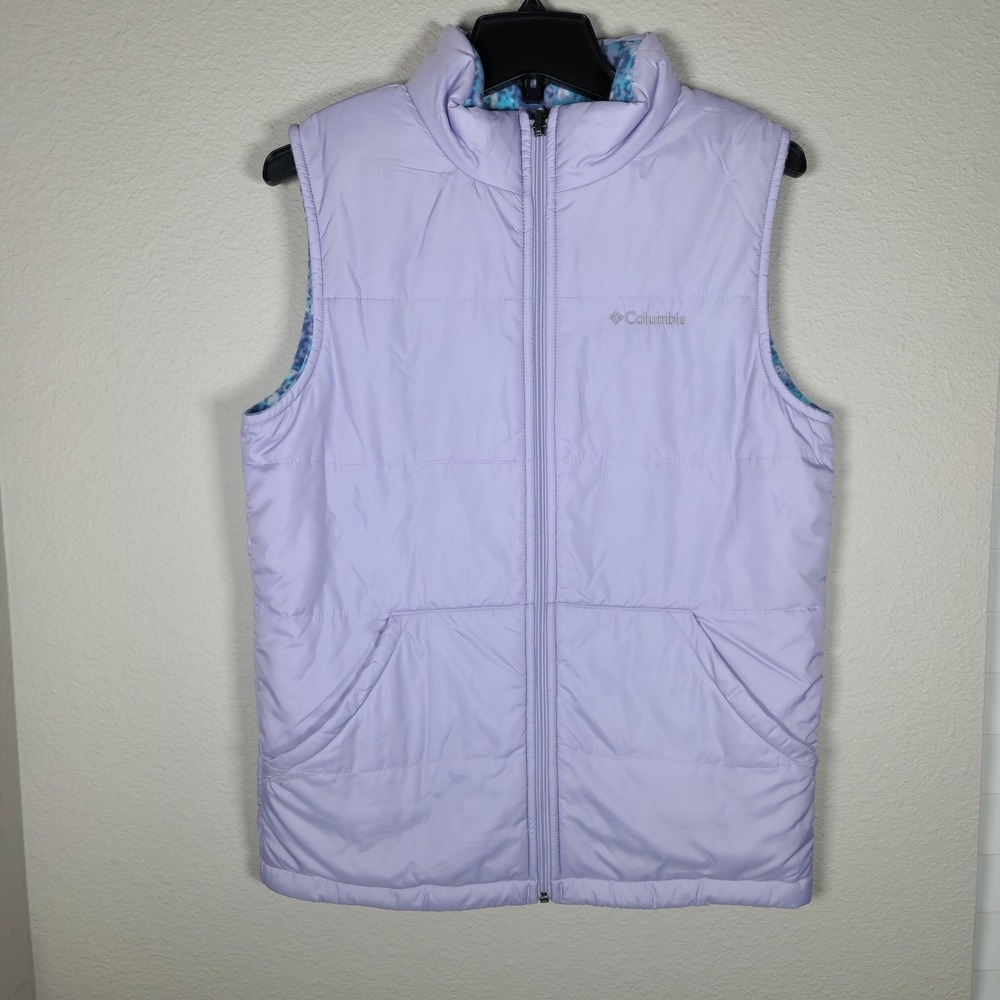 Columbia Reversible Puffer Vest w/Pockets Lavender Purple Blue Fleece Quilted XL - Picture 2 of 10
